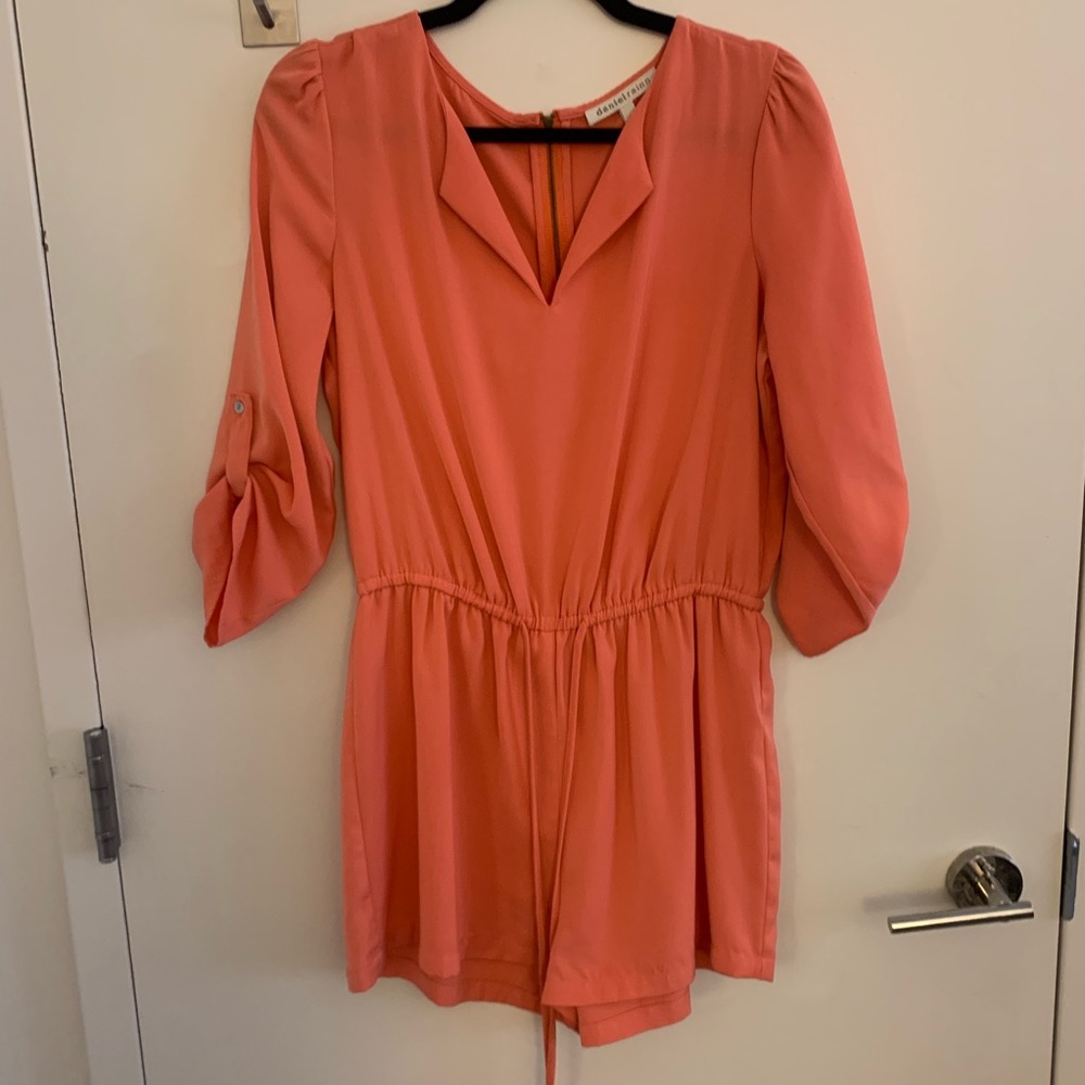 Coral / Orange romper with mid length sleeves